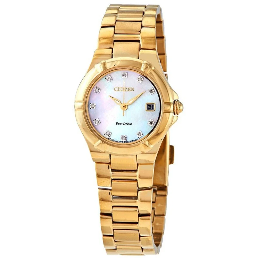 CITIZEN ECO-DRIVE EW1532-61D WHITE DIAL GOLD BRACELET 26MM WOMENS WATCH
